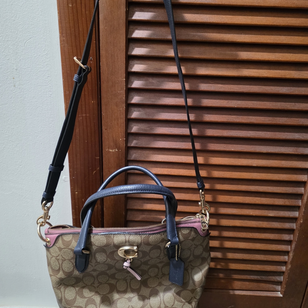 Coach Brown and Black Crossbody Bag with Signature Monogram
